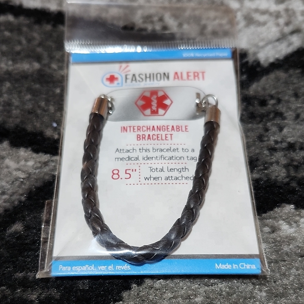 FASHION ALERT INTERCHANGEABLE BRAIDED UNISEX MEDICAL BRACELET 8.5"